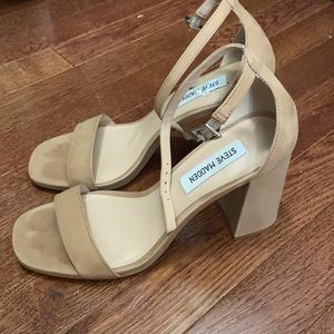 Tan Steve Madden chunky strap heels